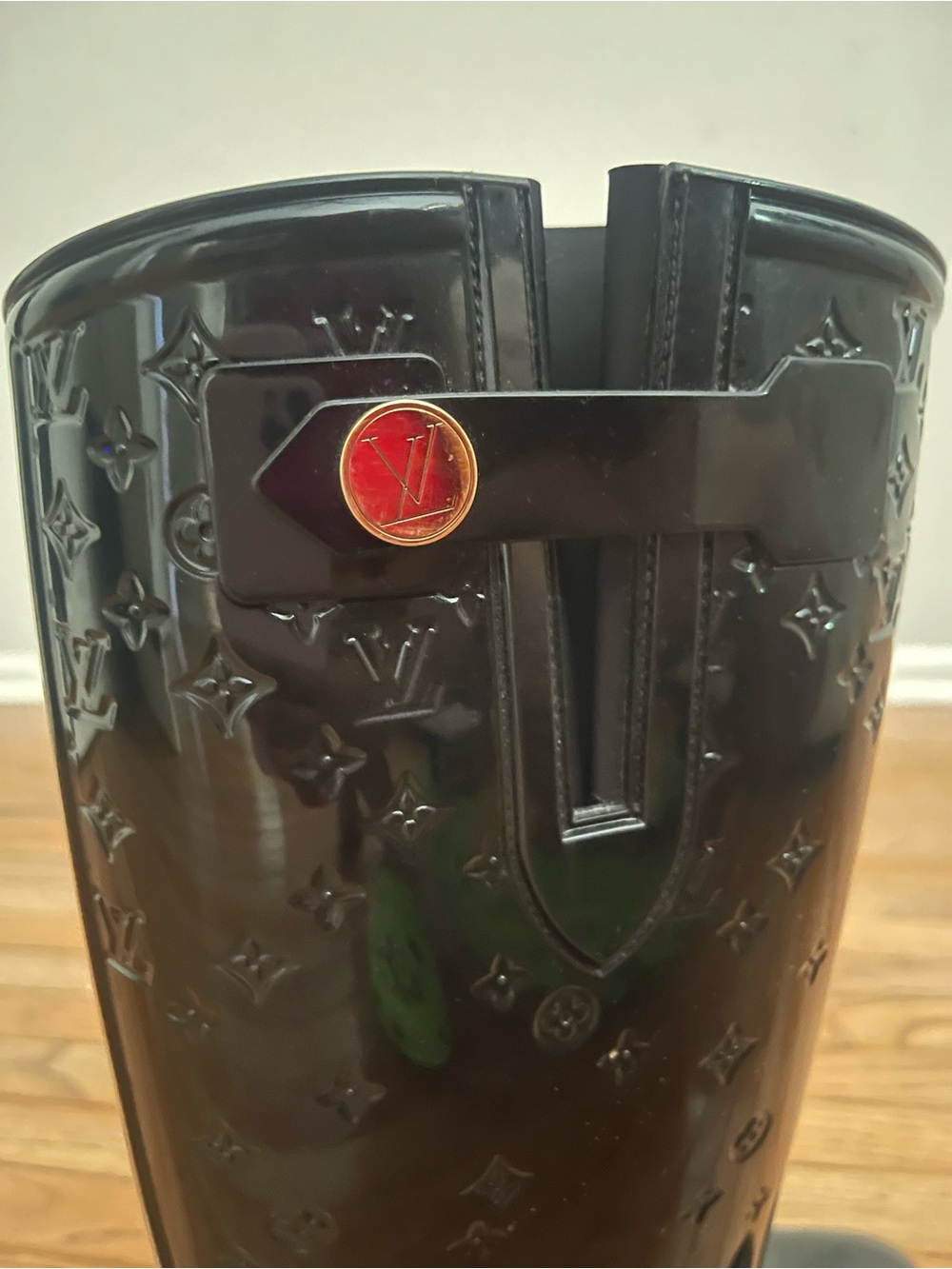 Louis Vuitton Glossy Black Monogram Rain Boots with Gold-Tone Accent - Picture 3 of 3
